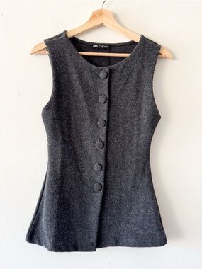 Zara Dark Charcoal Button Front Sleeveless Tunic Size S